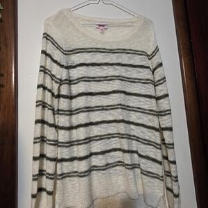 BONGO Cream and Black Striped Knit Sweater